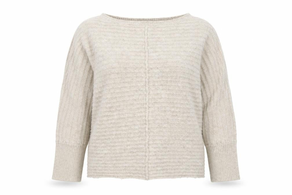 Front view of New Look women’s beige striped knit jumper, size L