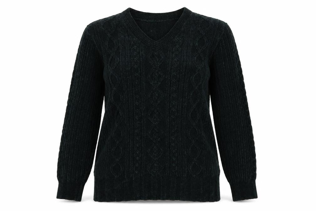 Front view of Classics Elements women’s green striped knit jumper, size S