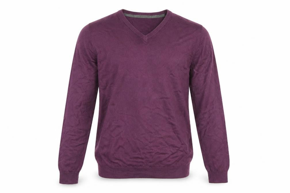 Front view of Marks & Spencer men’s purple knit jumper, size S