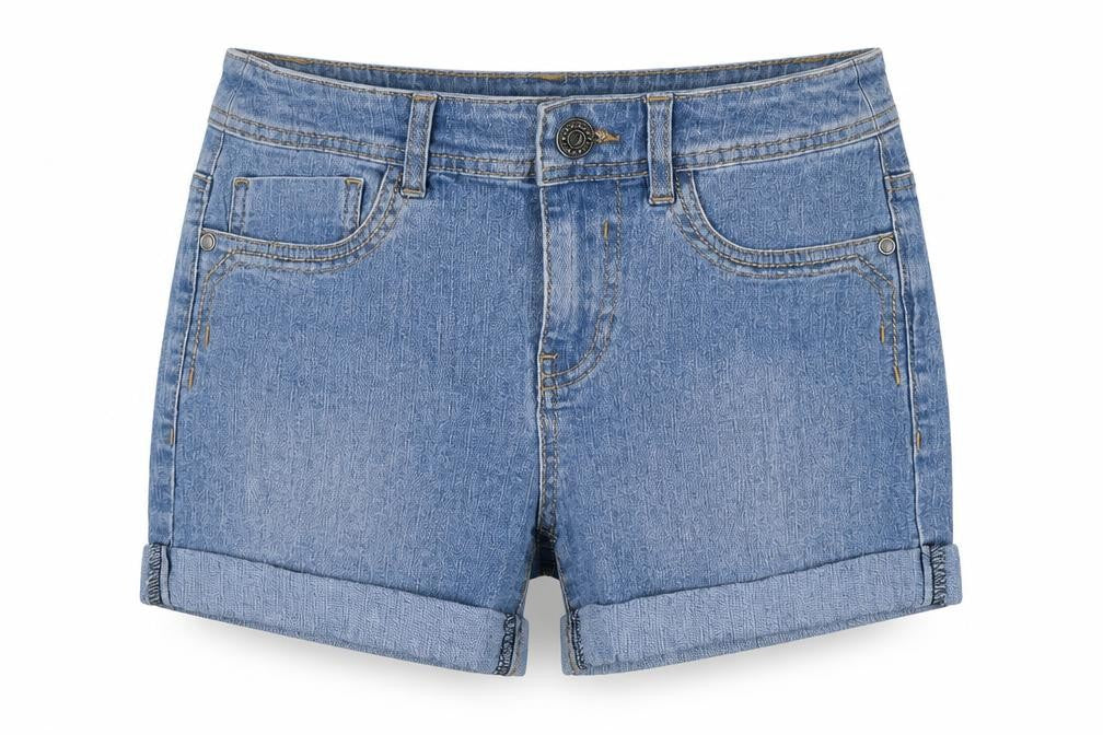 Front view of Heart and Soul women’s blue cut-off shorts, size UK 6