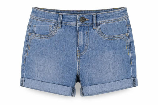 Front view of Heart and Soul women’s blue cut-off shorts, size UK 6