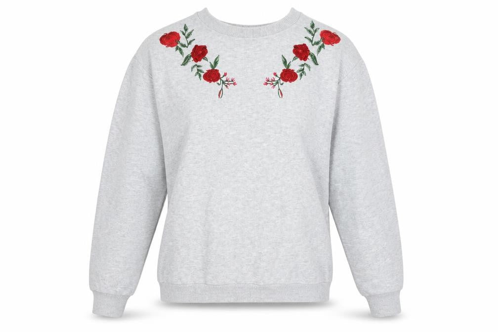 Front view of Divided women’s grey floral pullover sweatshirt, size S