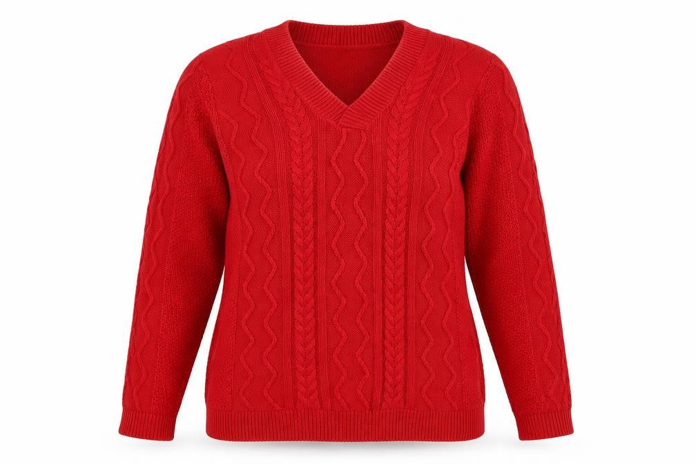 Front view of Isle women’s red jumper, size M