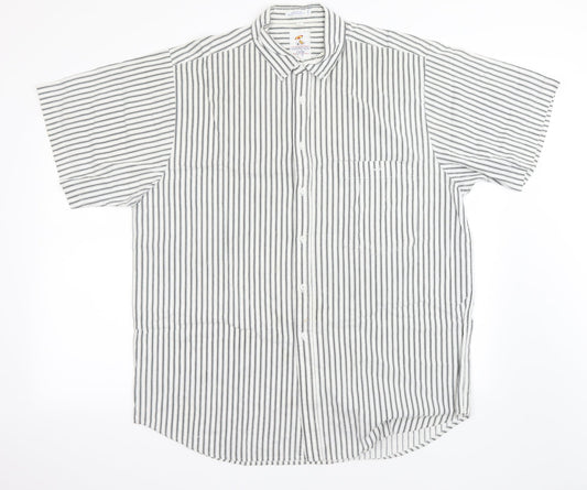 Additional front view of weekends only men’s white striped button-up, size L