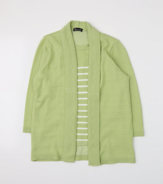 Prauna Womens Green Striped Knit Pullover Jumper Size M