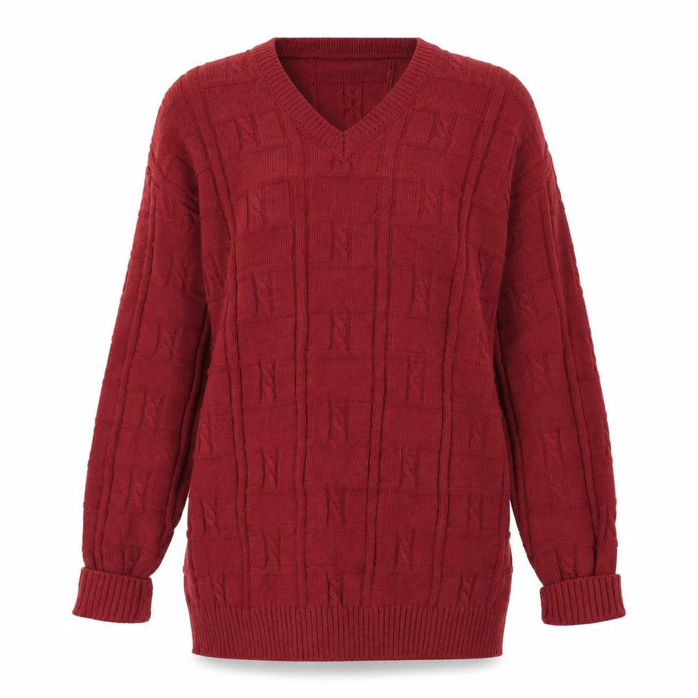 Front view of Tom Hanson women’s red knit jumper, size L