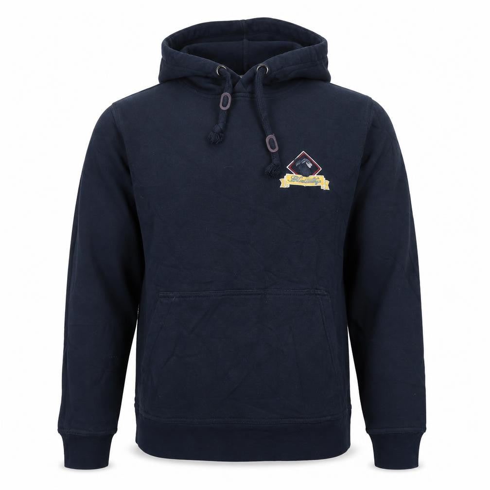 Front view of Clique men’s blue pullover hoodie, size S