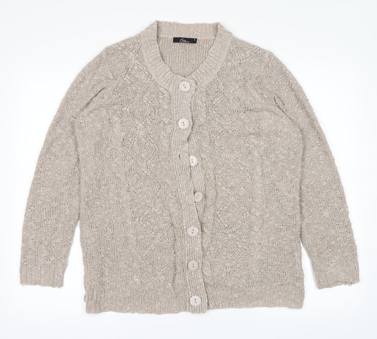 Front view of Bonmarché women’s brown cardigan jumper, size M