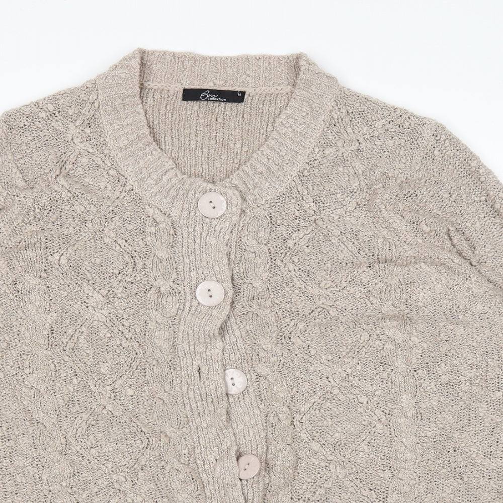 Close-up detail of Bonmarché women’s brown cardigan jumper, size M