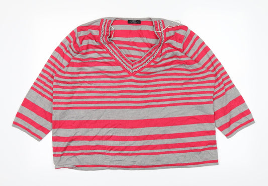 BM Womens Red Striped  Basic T-Shirt Size L