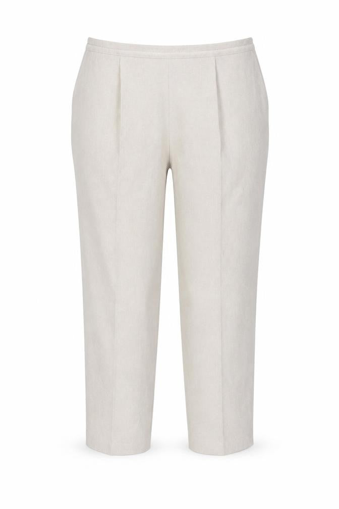Front view of Bonmarché women’s beige trousers, size UK 18, 26-inch leg