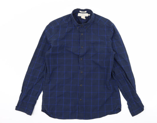 Additional front view of H&M men’s blue check button-up, size S