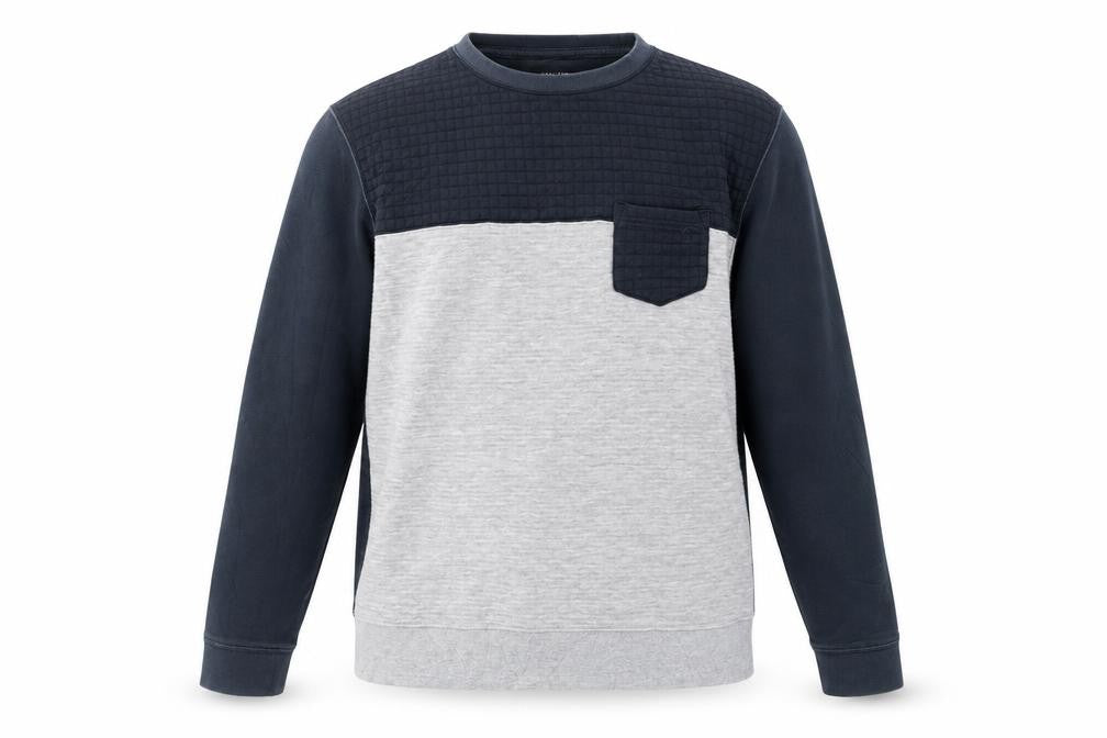 Front view of Newww men’s black jersey pullover sweatshirt, size M