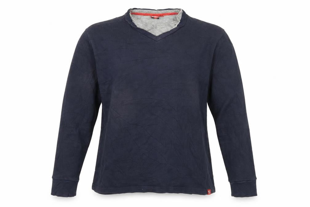 Front view of D555 men’s blue jersey pullover sweatshirt, size M