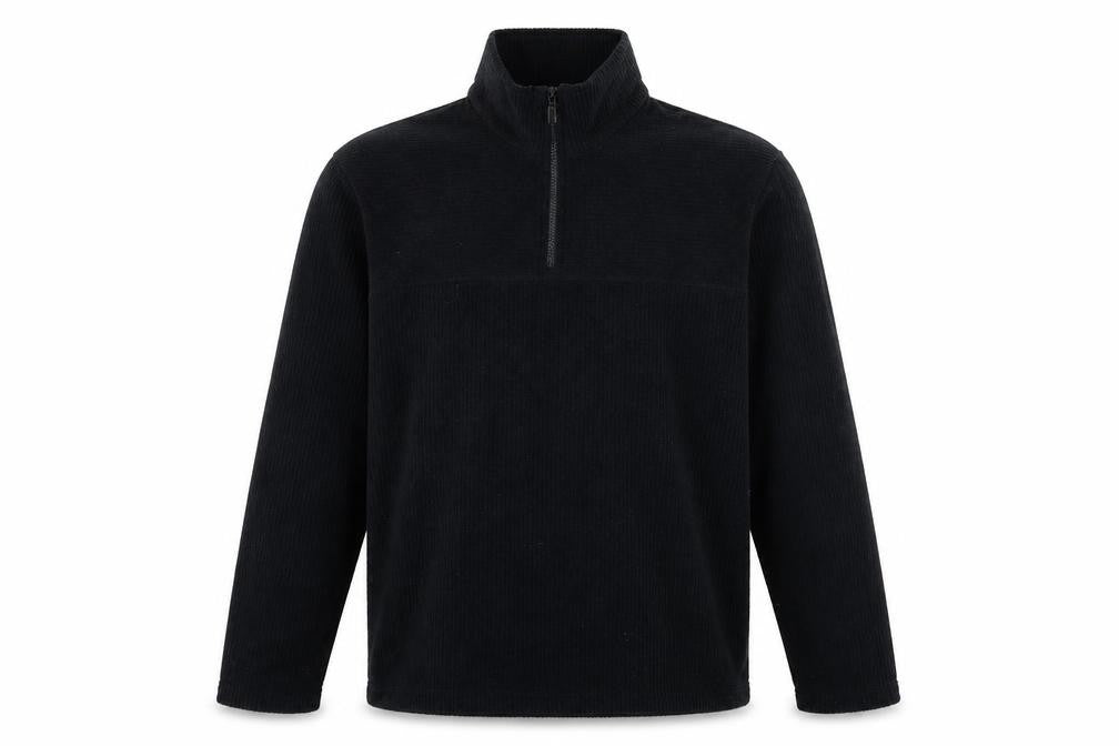 Front view of Trader men’s black fleece pullover sweatshirt, size S