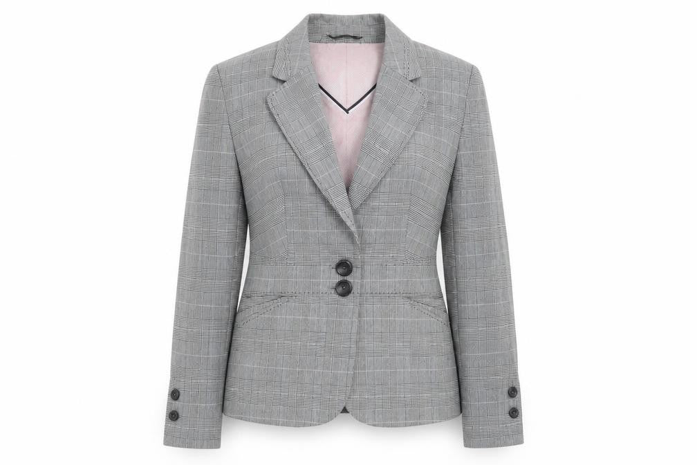 Front view of Next women’s grey check jacket blazer, size UK 10