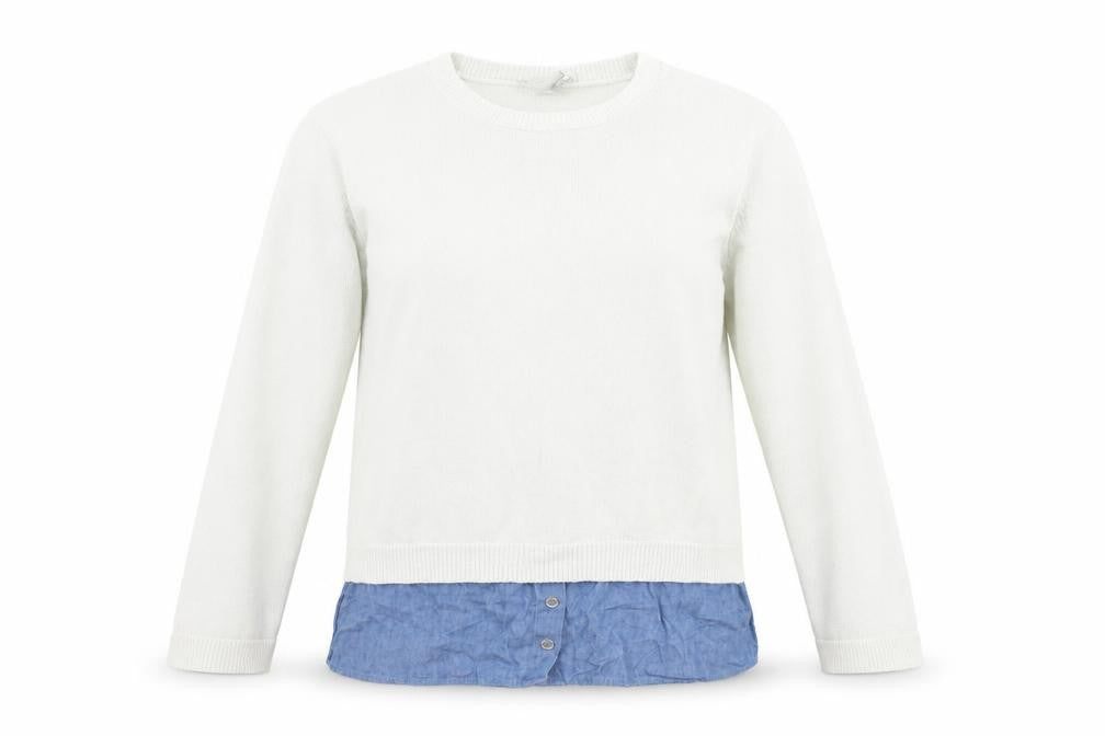 Front view of ASOS women’s white jumper, size UK 10