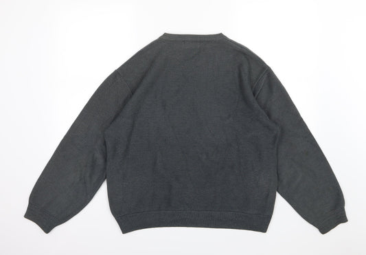 Marks and Spencer Mens Grey Striped Knit Pullover Jumper Size M