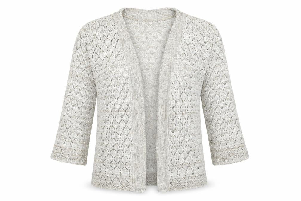Front view of Pure & Natural women’s brown argyle/diamond knit cardigan jumper, size M