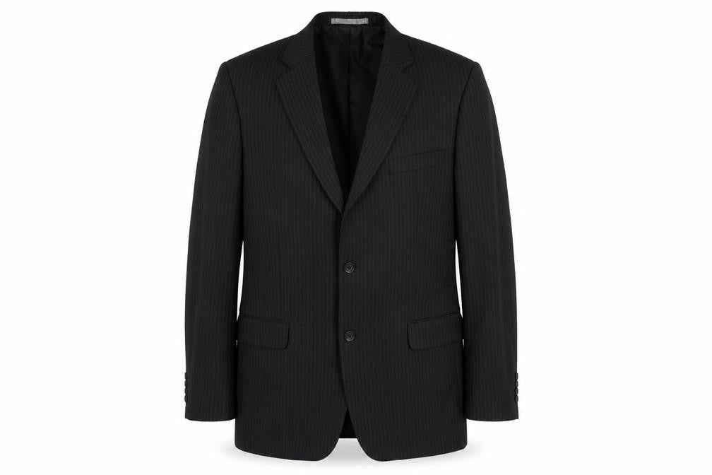 Front view of Taylor & Wright men’s black striped jacket suit jacket, size 40