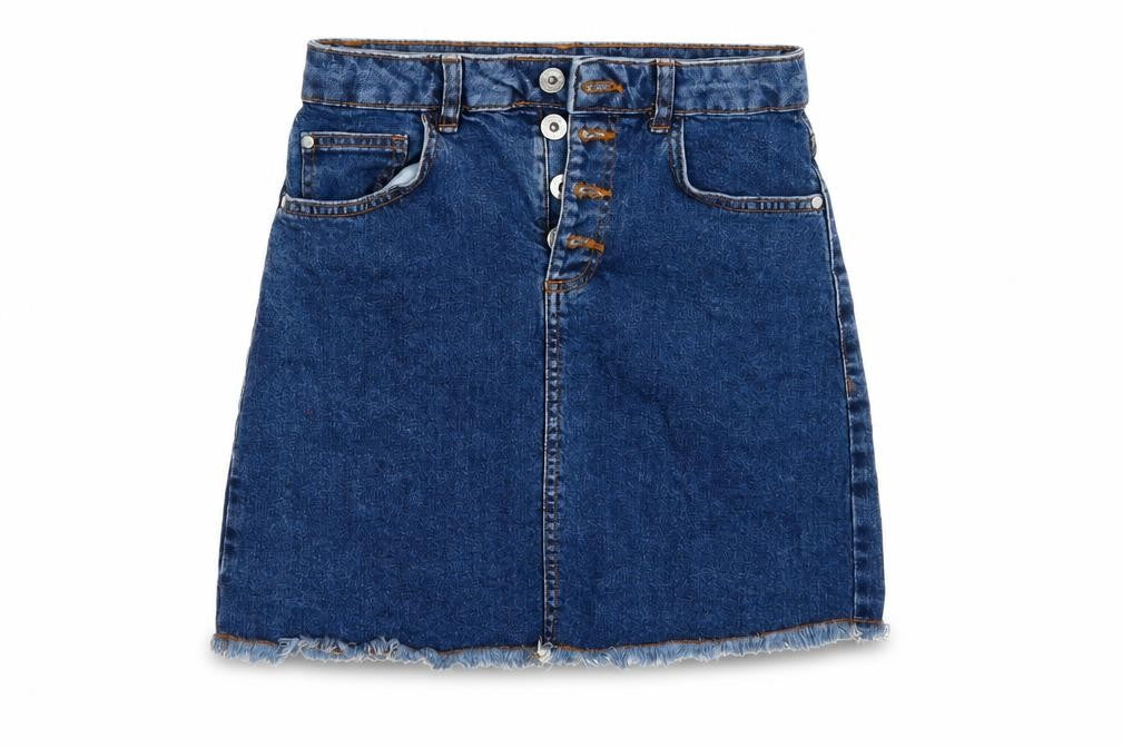 Front view of Denim & Co. girls’ blue a-line skirt, size 12, years