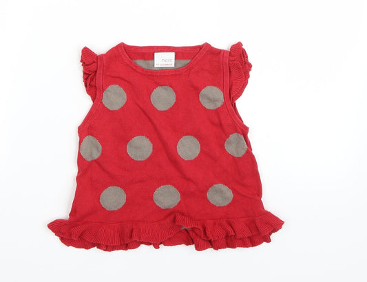 NEXT Girls Red Polka Dot  Basic T-Shirt Size 2-3 Years