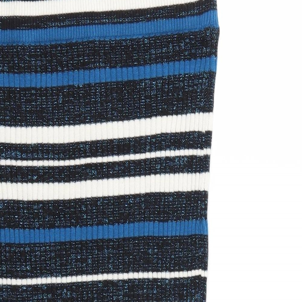 Preworn Womens Blue Striped  Straight & Pencil Skirt Size 30 in