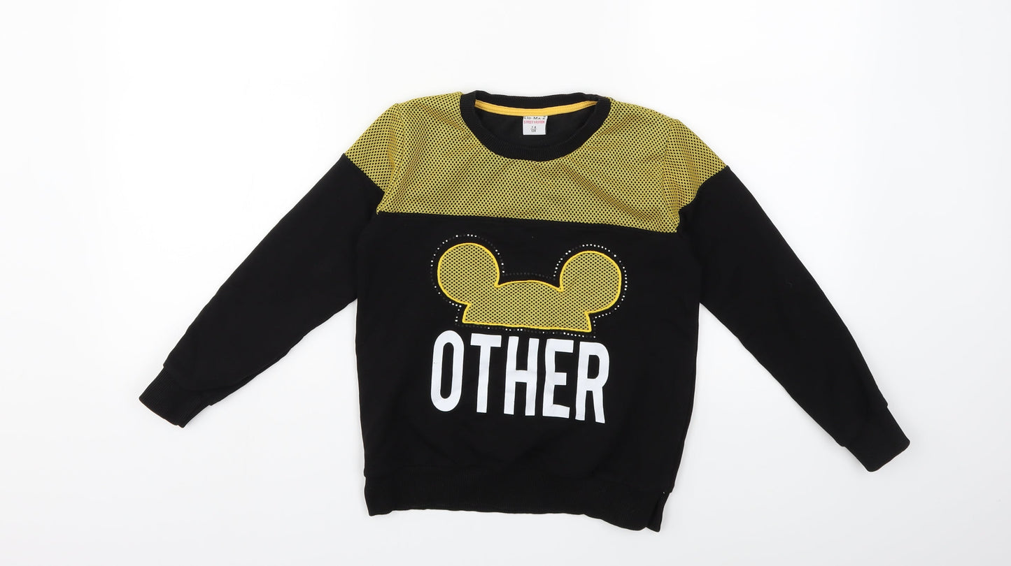 Preworn Girls Black   Pullover Sweatshirt Size 7-8 Years