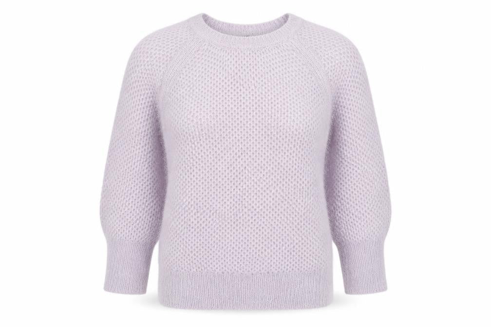 Front view of Dorothy Perkins women’s purple knit jumper, size UK 10
