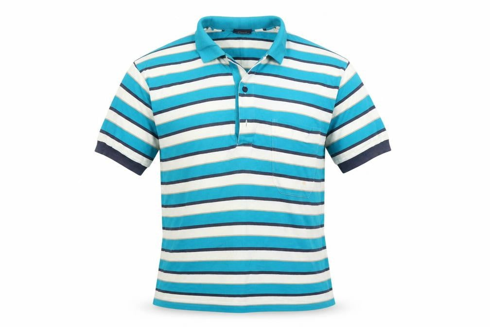 Front view of BLANCARD men’s multicoloured striped polo, size M