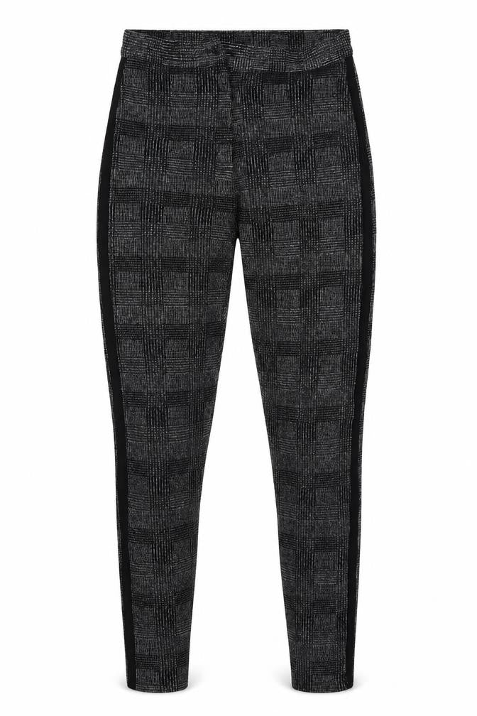 Front view of Topshop women’s grey check jogger trousers, size UK 8, 21-inch leg