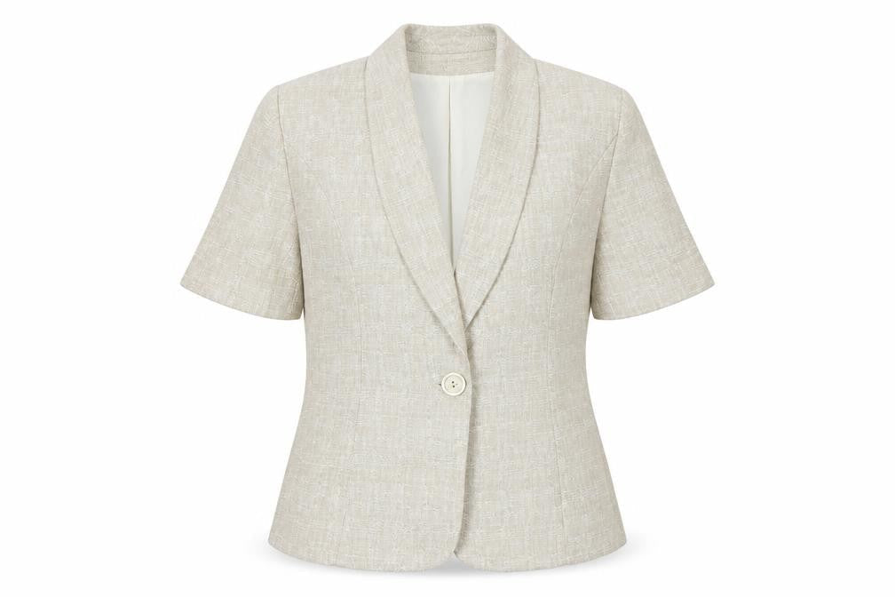 Front view of Gray & Osbourn women’s beige jacket blazer, size UK 10