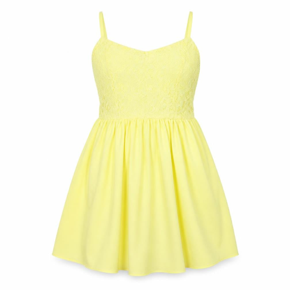 Front view of Divided women’s yellow floral tunic tank, size UK 12