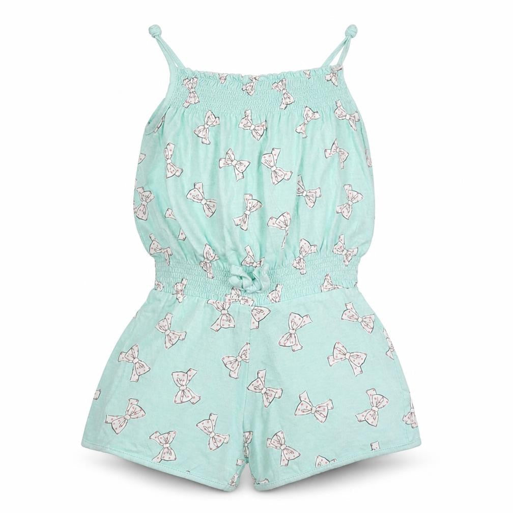 Front view of Girl2Girl girls’ green flecked playsuit one-piece, size 2-3, years - bows