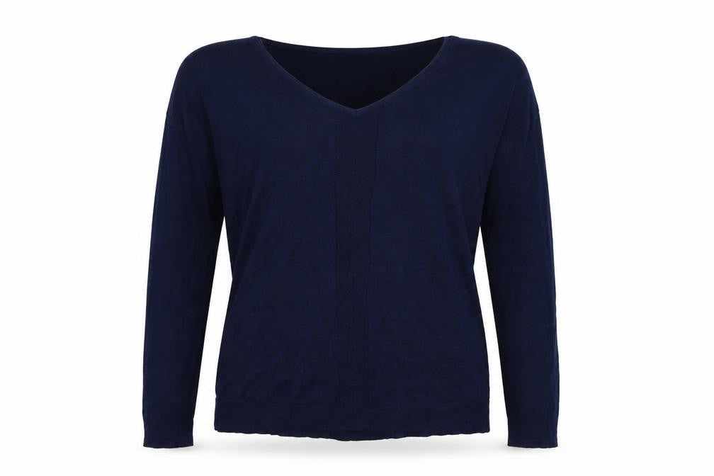 Front view of FGEORGE women’s blue knit jumper, size UK 14
