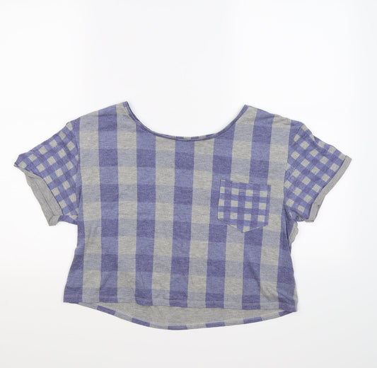 Topshop Womens Grey Check  Cropped T-Shirt Size 8