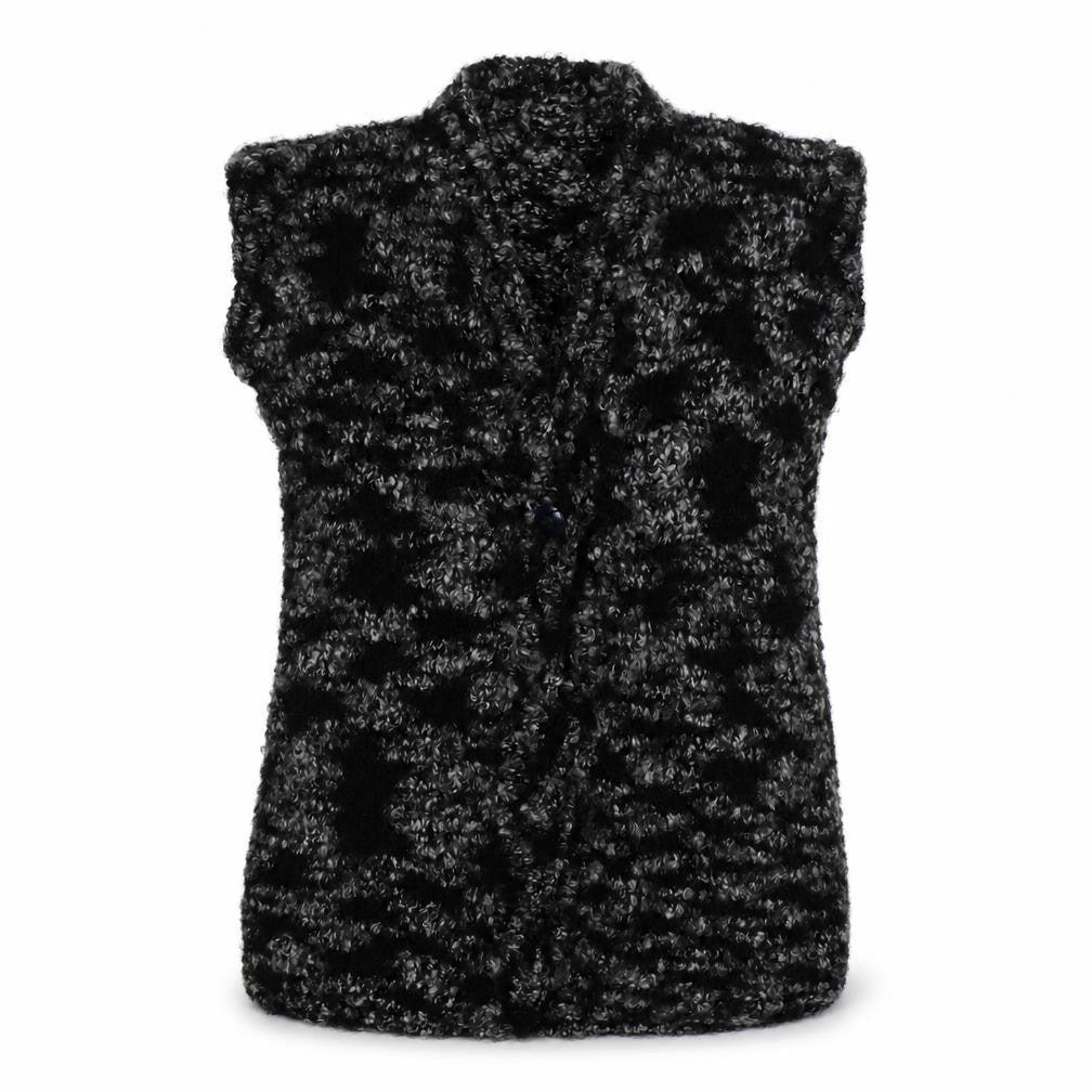 Front view of Preworn women’s grey knit cardigan jumper one size