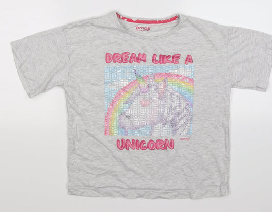 Emoji Girls Grey   Basic T-Shirt Size 11-12 Years  - DREAM UNICORN