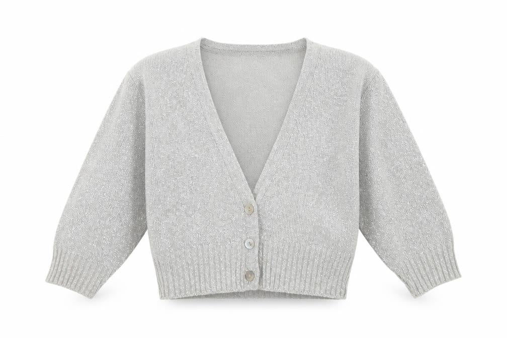 Front view of New Look girls’ grey shrug jumper, size 8, years