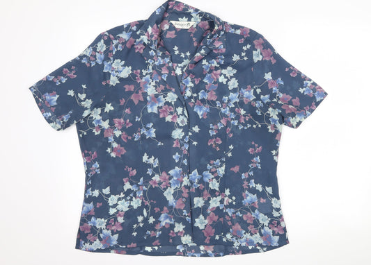 Jumper Womens Blue Floral  Basic Button-Up Size 16