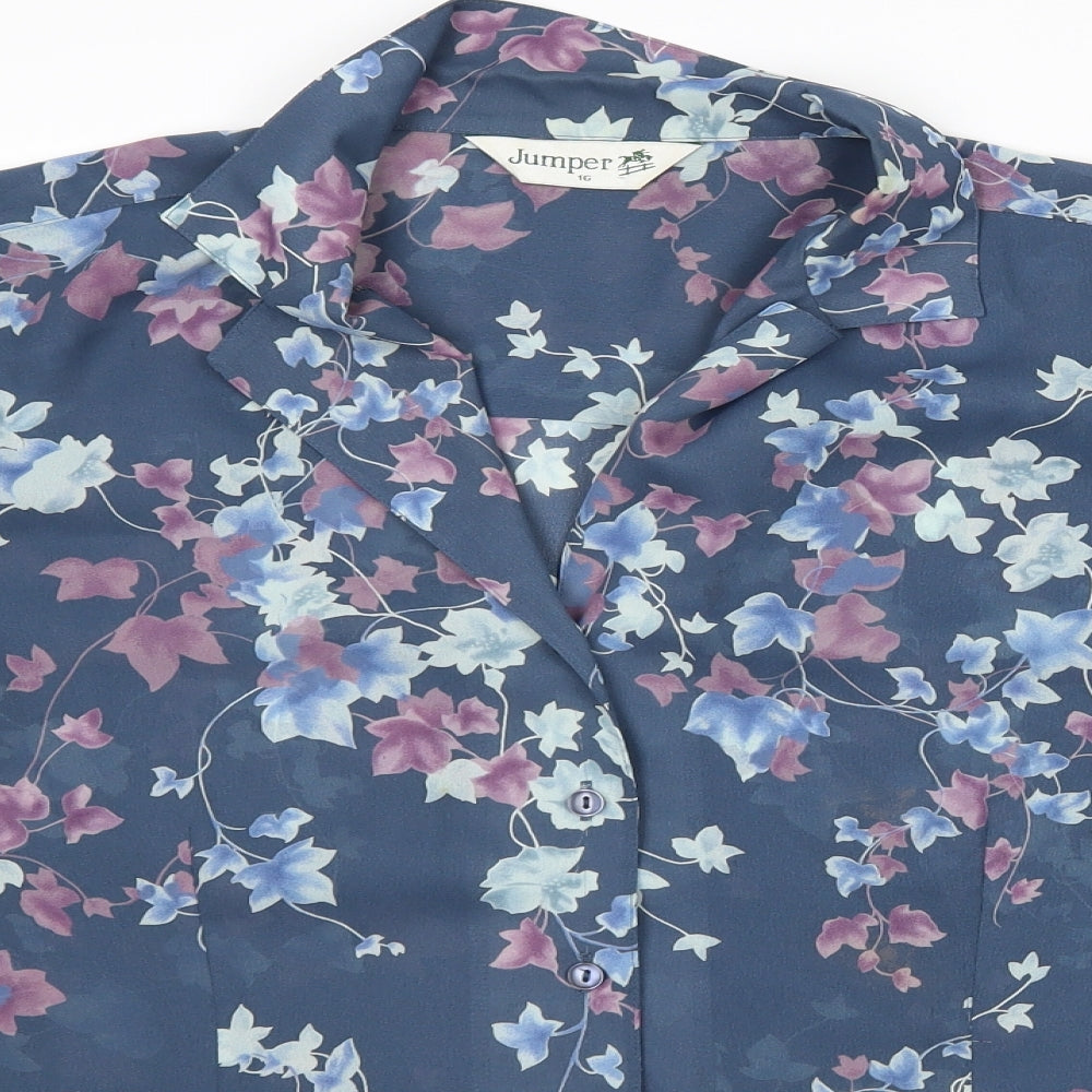 Jumper Womens Blue Floral  Basic Button-Up Size 16