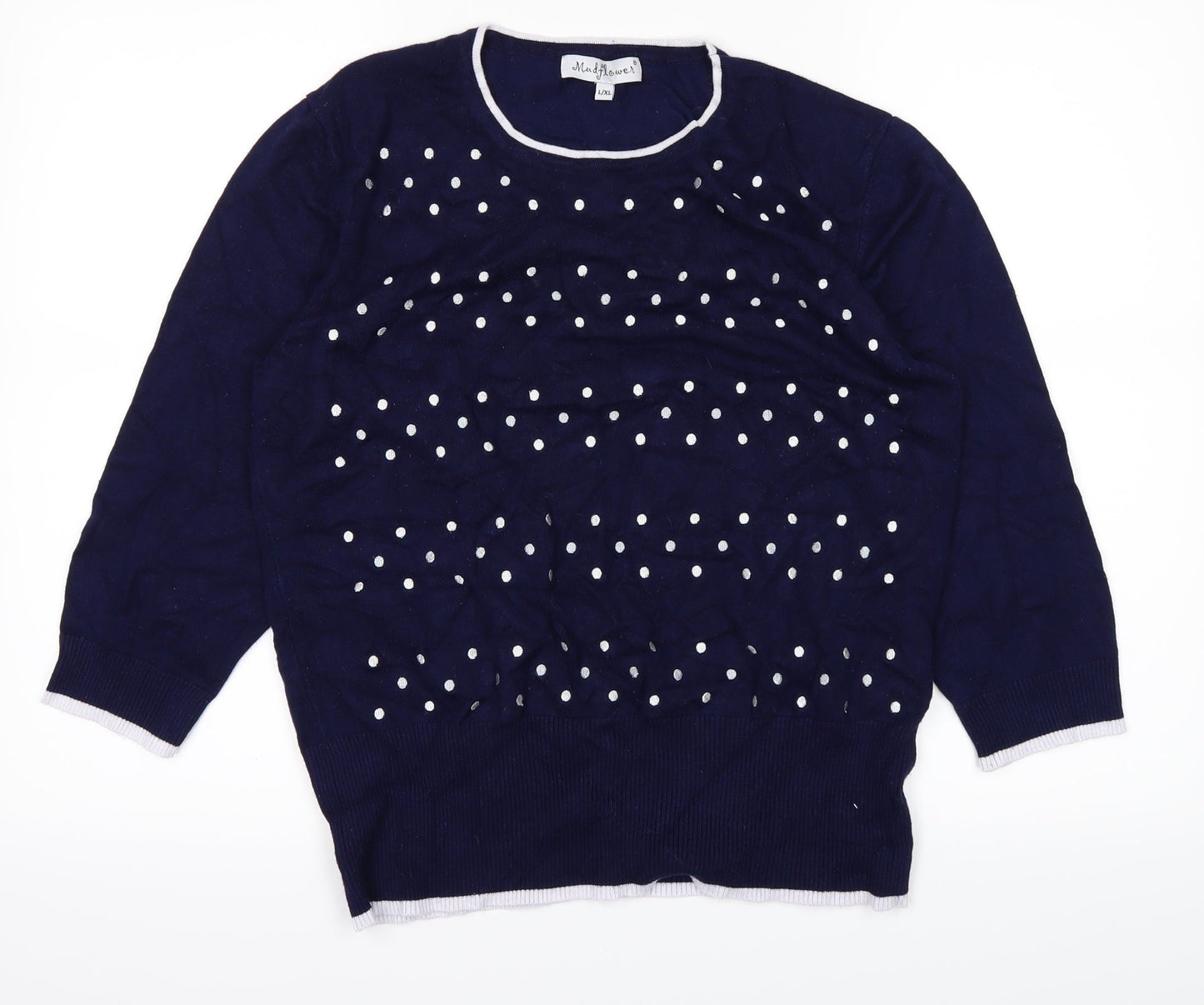 Mudflower Womens Blue Polka Dot  Pullover Jumper Size L
