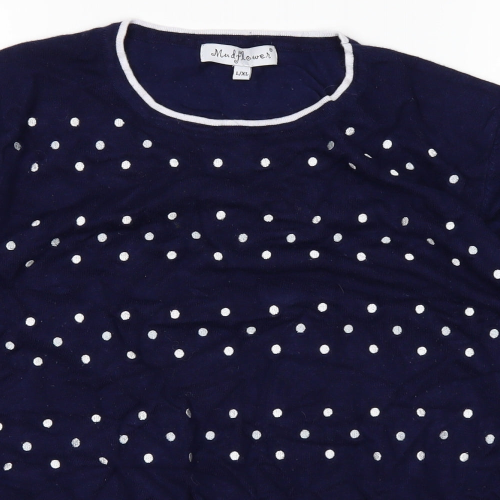 Mudflower Womens Blue Polka Dot  Pullover Jumper Size L