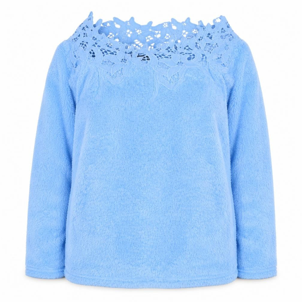 Front view of Zanzea women’s blue pullover sweatshirt, size XL