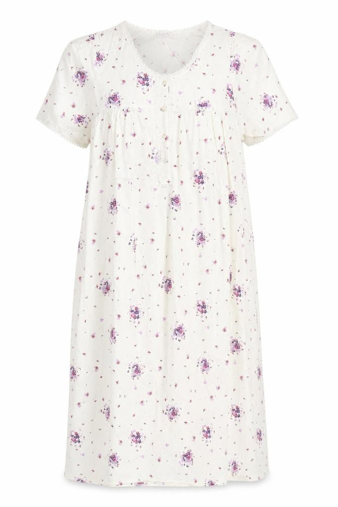 Front view of Bonmarché women’s white floral a-line, size S