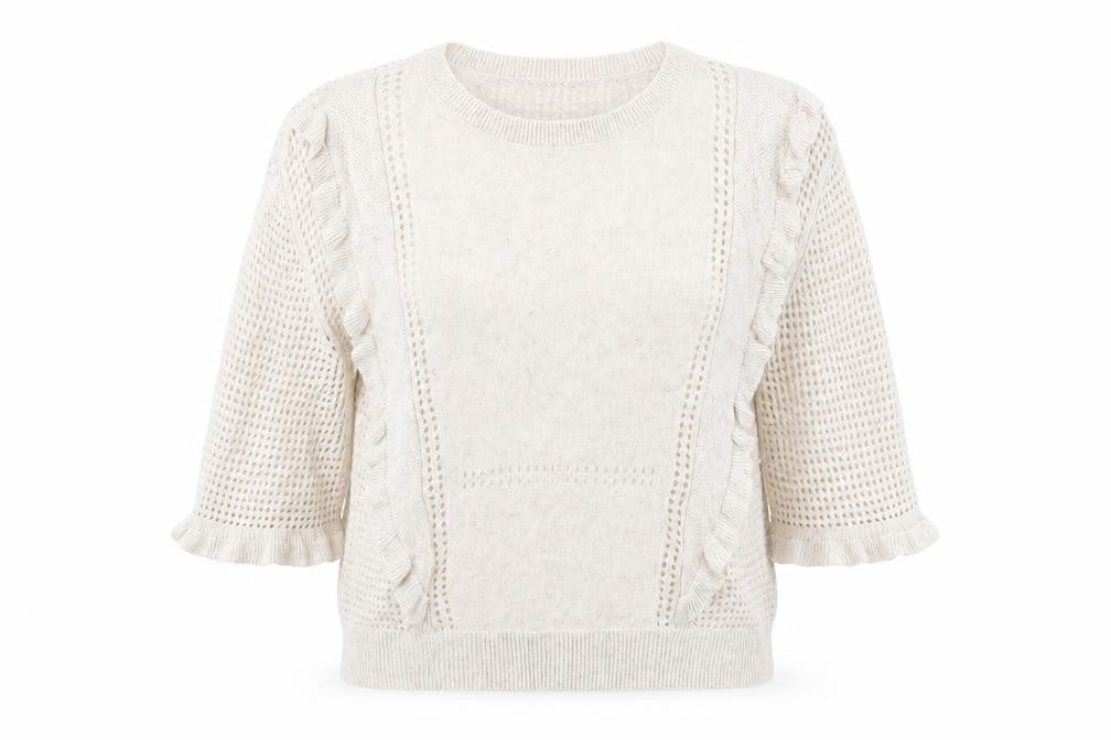Front view of Marks & Spencer women’s beige jumper, size UK 10