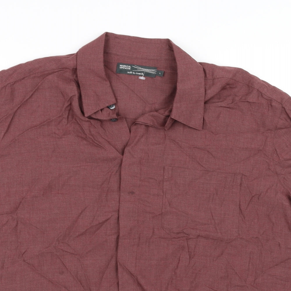 Marks and Spencer Mens Red    Button-Up Size L