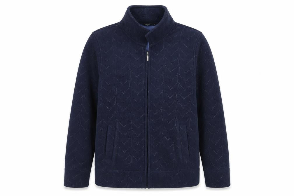Front view of Bonmarché women’s blue geometric jacket, size S