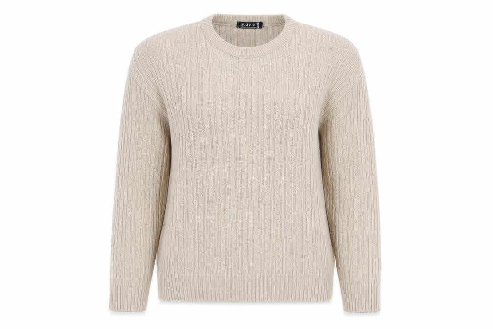 Front view of Envy women’s beige jumper, size M