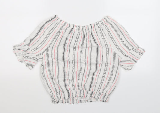 H&M Girls White Striped  Basic Blouse Size 14 Years